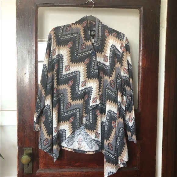 Bobeau Plus Size Aztec Tribal Global Ikat Print Cardigan (Nordstrom Brand) 1X - Picture 2 of 10